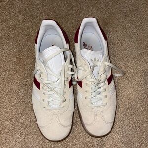 Adidas Gazelle Cream Suede and Red Sneakers